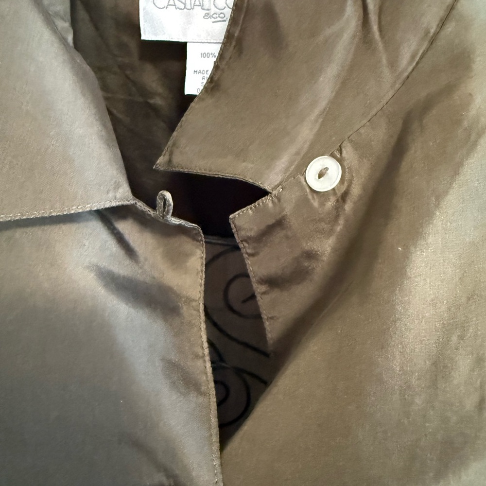 Casual Corner Olive 100% silk  Button-Front Shirt.
L - Picture 5 of 8